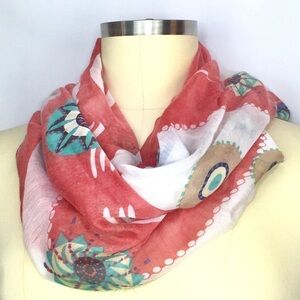 Joy Susan Large Printed Scarf Red White Blue